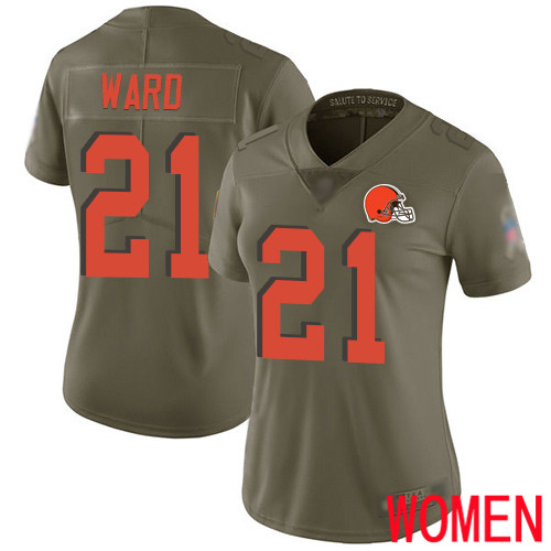 Cleveland Browns Denzel Ward Women Olive Limited Jersey #21 NFL Football 2017 Salute To Service
